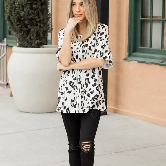 Leopard Flare Sleeve Top