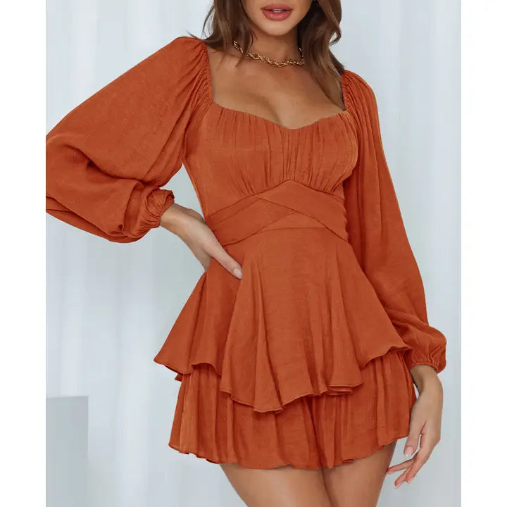 Ruffle Mini Long Sleeve Dress Pumpkin