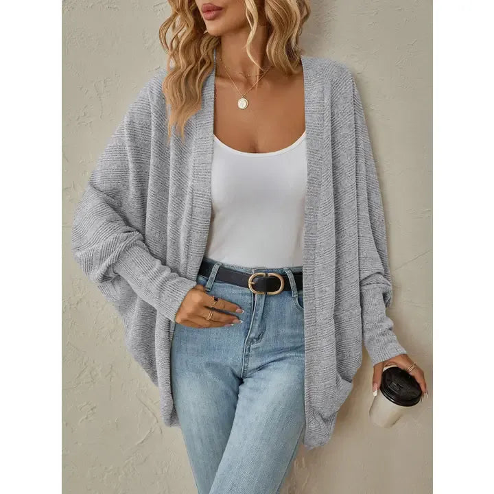 Bat Sleeve Knitted Cardigan - large - grey
