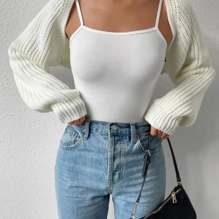 Cropped White Cardigan