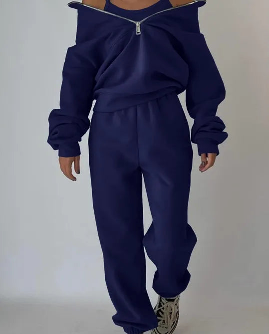 Quarter Zip Up & Sweatpants Set - small - navy