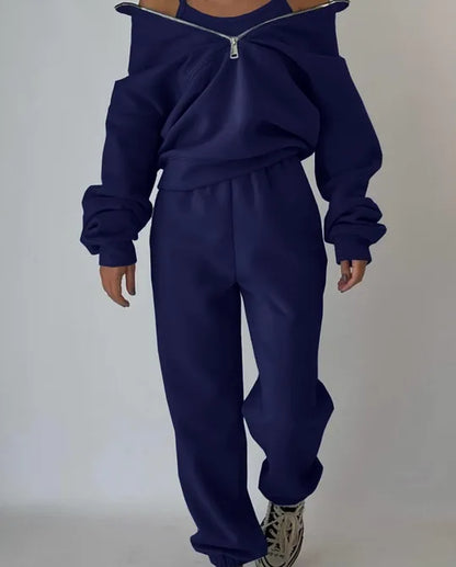 Quarter Zip Up & Sweatpants Set - xlarge - navy