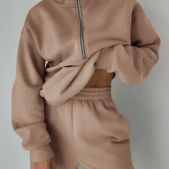 Quarter Zip Up & Sweatpants Set - large - tan