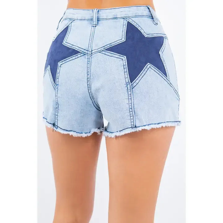 Suede Star Detail Denim Shorts