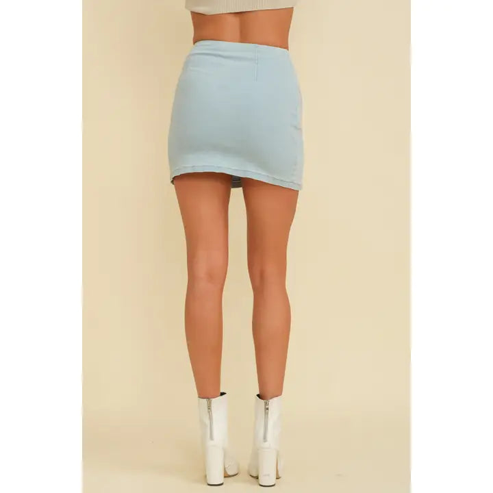 High Waisted Double Slit Denim Mini Skirt