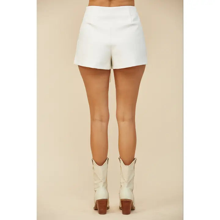 White Faux Leather Lightning Detail Shorts