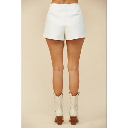 White Faux Leather Lightning Detail Shorts