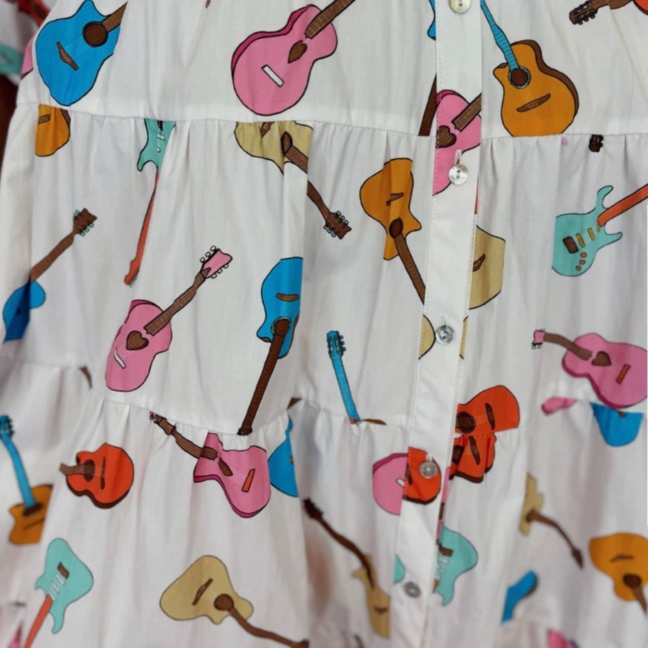 White Multi Guitar Print Dress