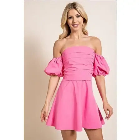 Pink Off Shoulder Mini Dress