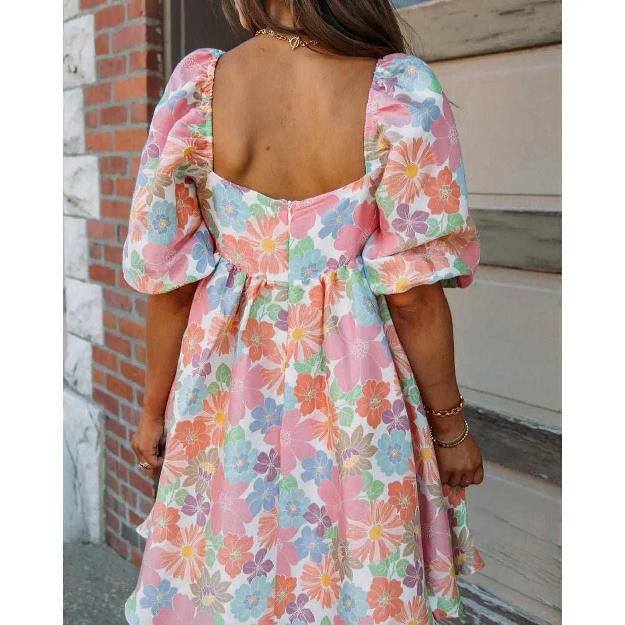Floral Puff Sleeve Babydoll Dress Plus Size