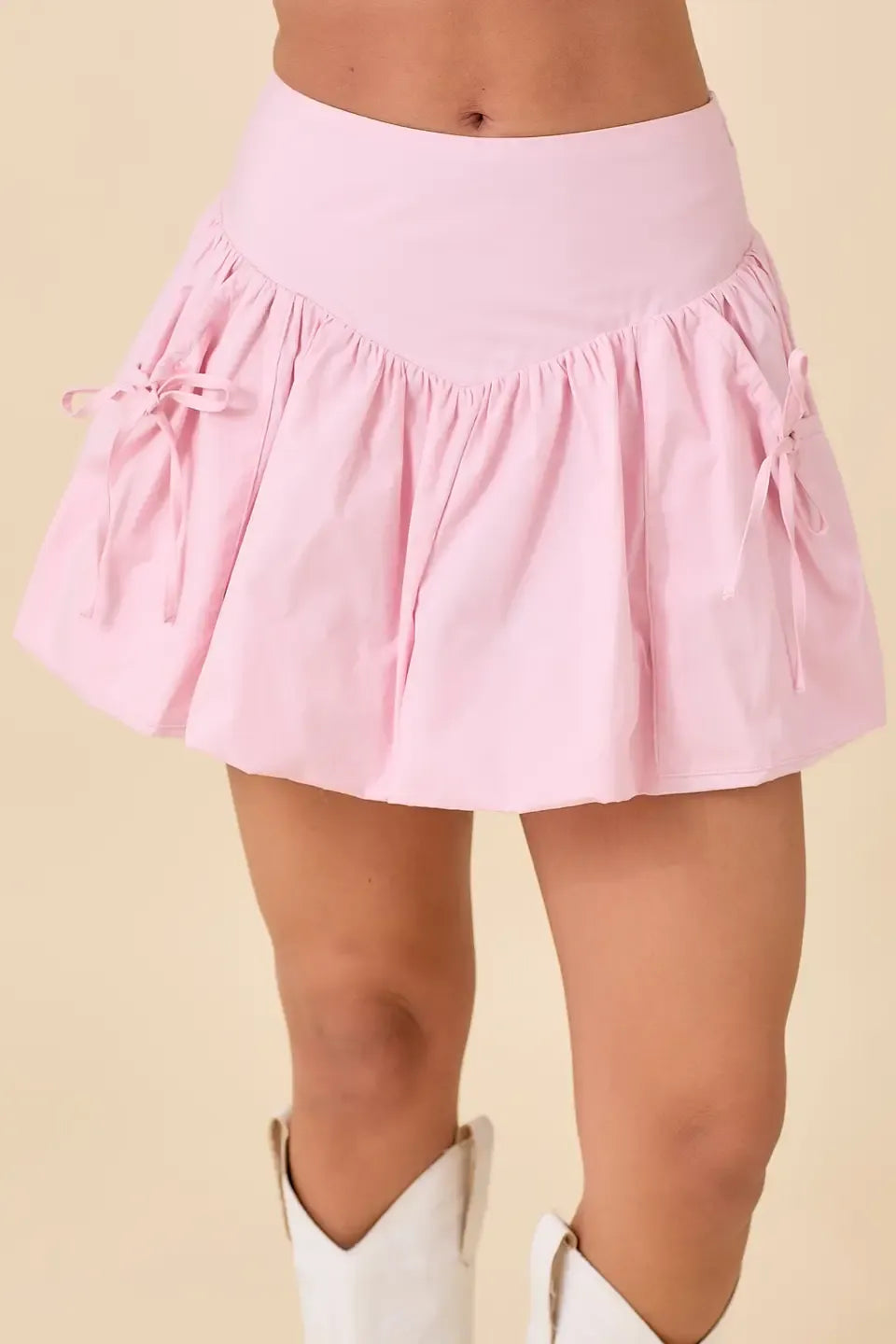 Pink Bubble Skort With Bow Tie Pockets