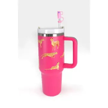 40oz Stainless Steel Tumbler - cheetah gold & fuchsia