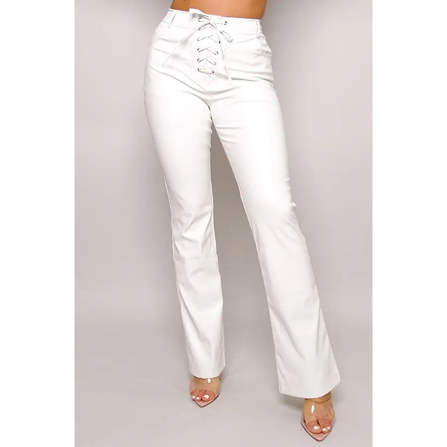 White Front Lace Faux Leather Pants
