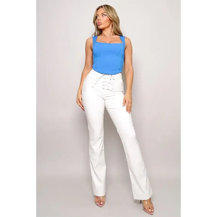 White Front Lace Faux Leather Pants