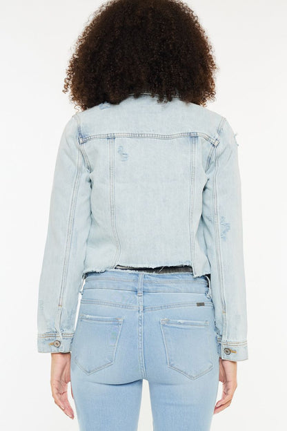 Kancan Distressed Light Denim Raw Hem Jacket