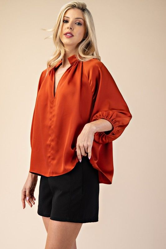 Rust Balloon Sleeve Blouse