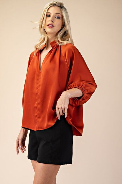Rust Balloon Sleeve Blouse