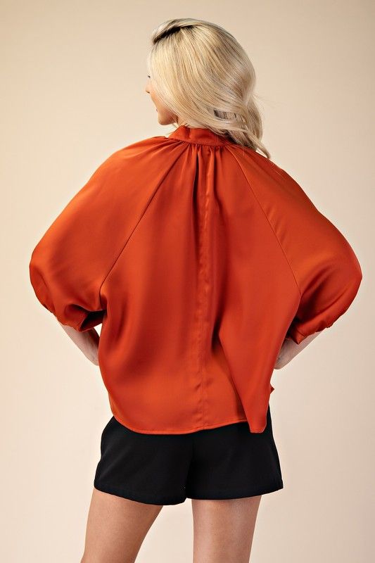 Rust Balloon Sleeve Blouse