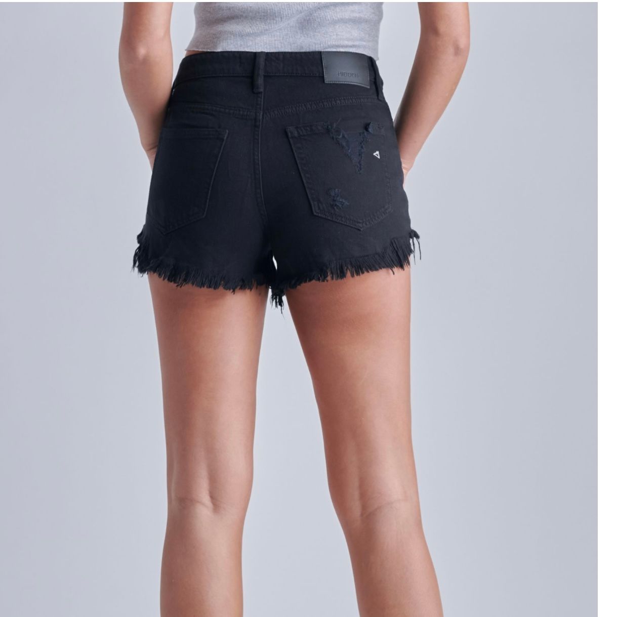 Black Denim High Rise Fray Shorts