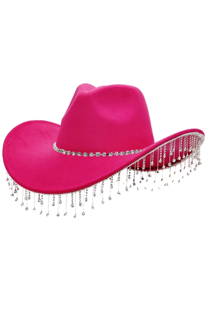 Cowgirl Hat W/ Rhinestone Chain - hpink