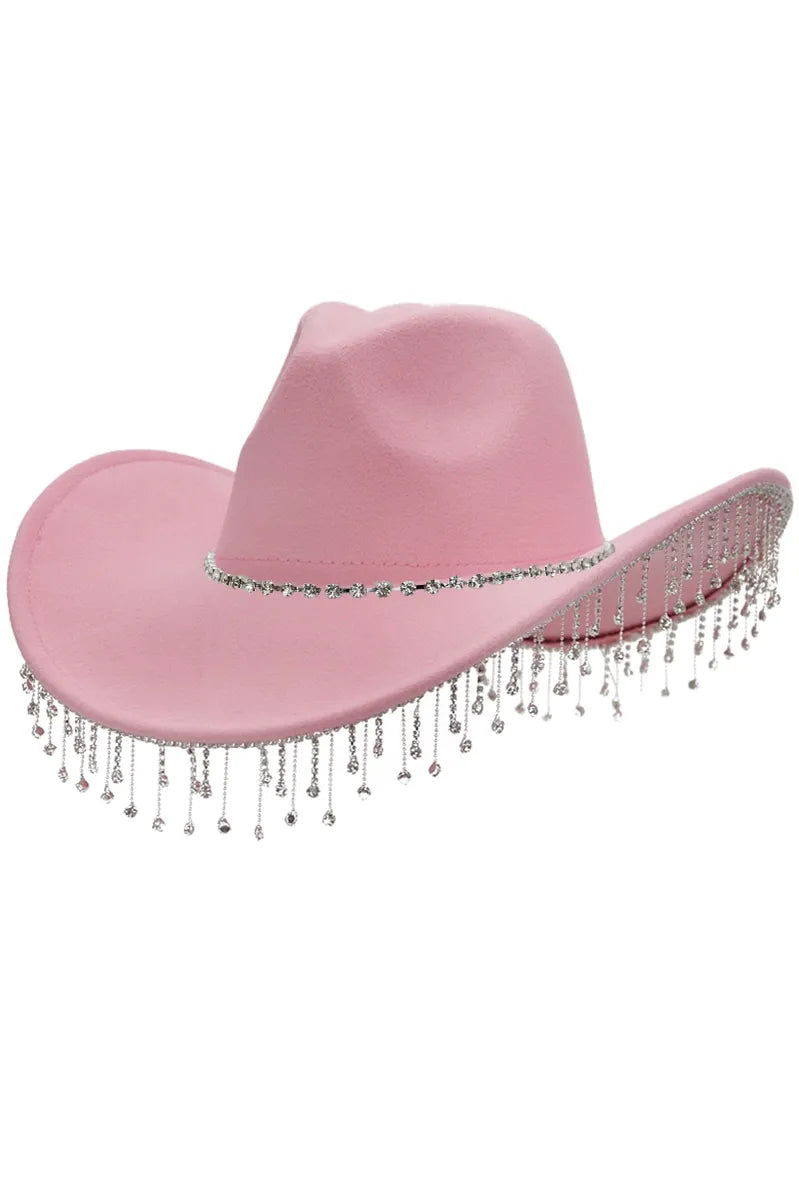 Cowgirl Hat W/ Rhinestone Chain - pink