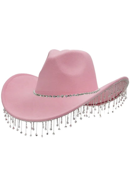 Cowgirl Hat W/ Rhinestone Chain - pink