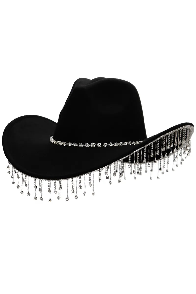 Cowgirl Hat W/ Rhinestone Chain - black