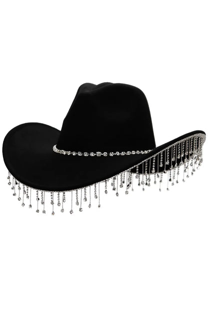 Cowgirl Hat W/ Rhinestone Chain - black