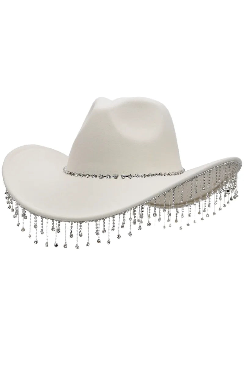 Cowgirl Hat W/ Rhinestone Chain - ivory