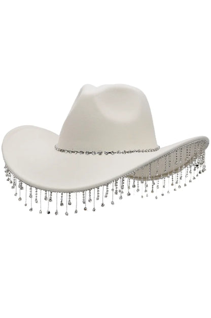 Cowgirl Hat W/ Rhinestone Chain - ivory