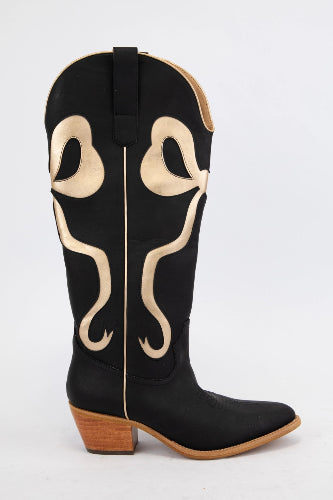 Black Western Cowboy Boots With Gold Bow