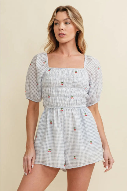Cherry Print Gingham Romper