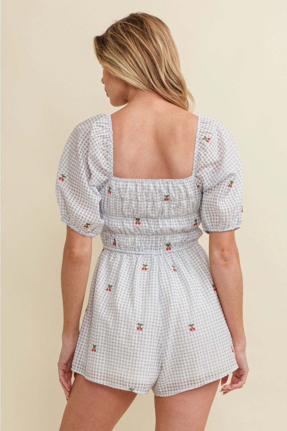 Cherry Print Gingham Romper
