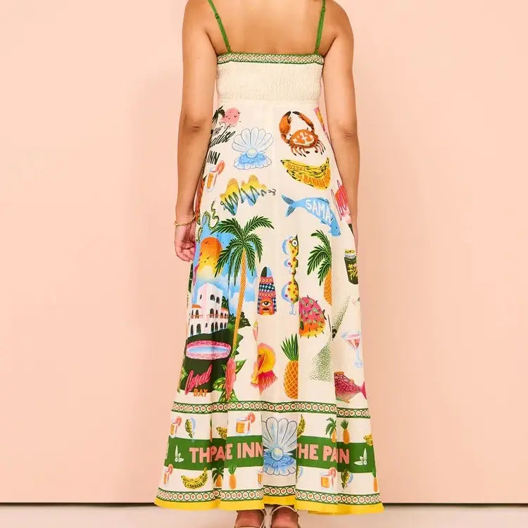 Beach Graffiti Print Maxi Dress