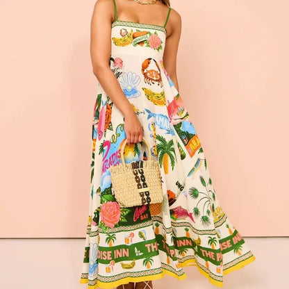 Beach Graffiti Print Maxi Dress