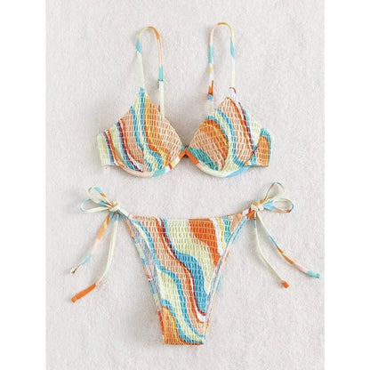 Orange Multi Colored Bikini Set
