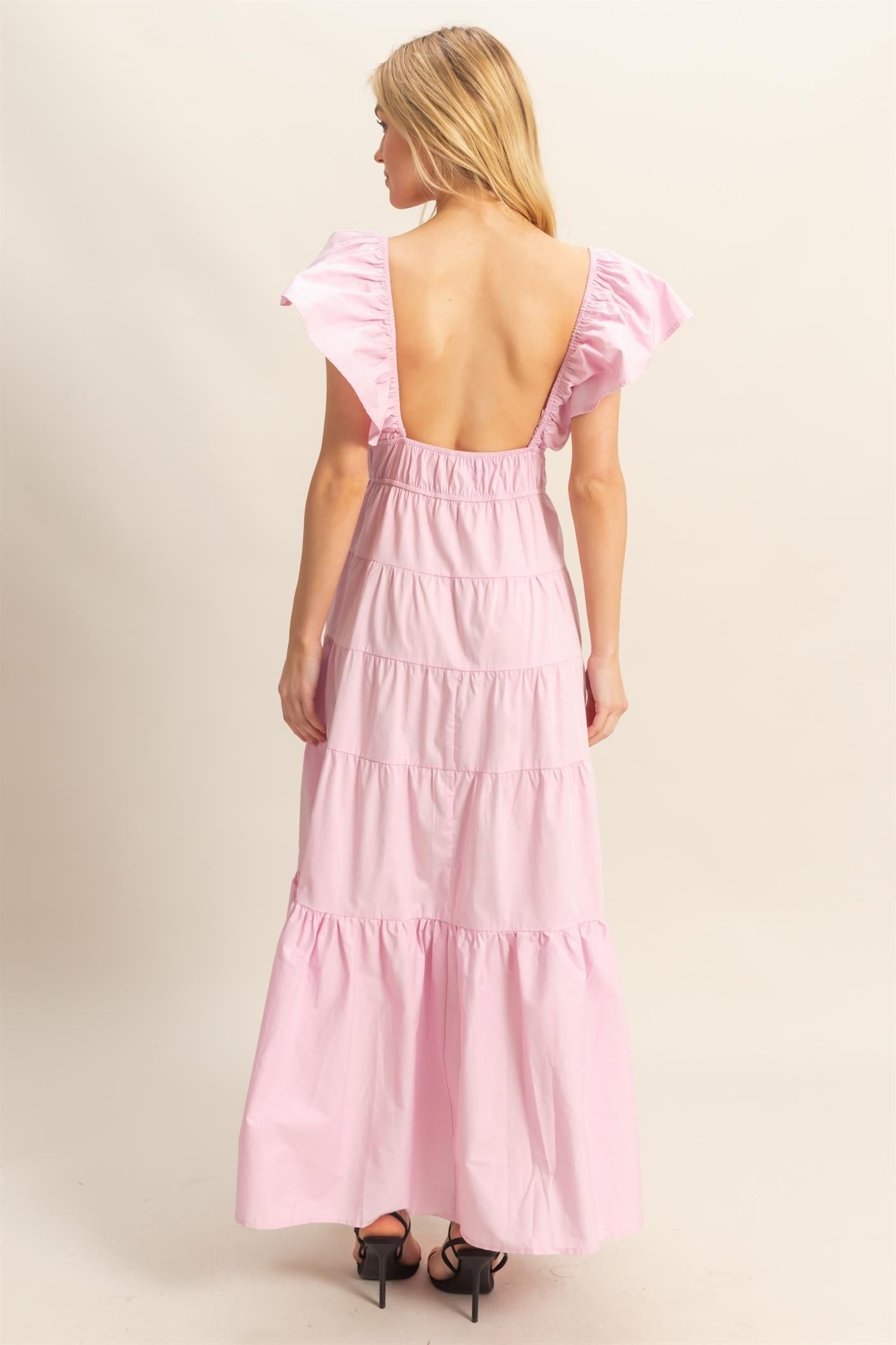 Lavender Flutter Sleeve Tiered Maxi Dress