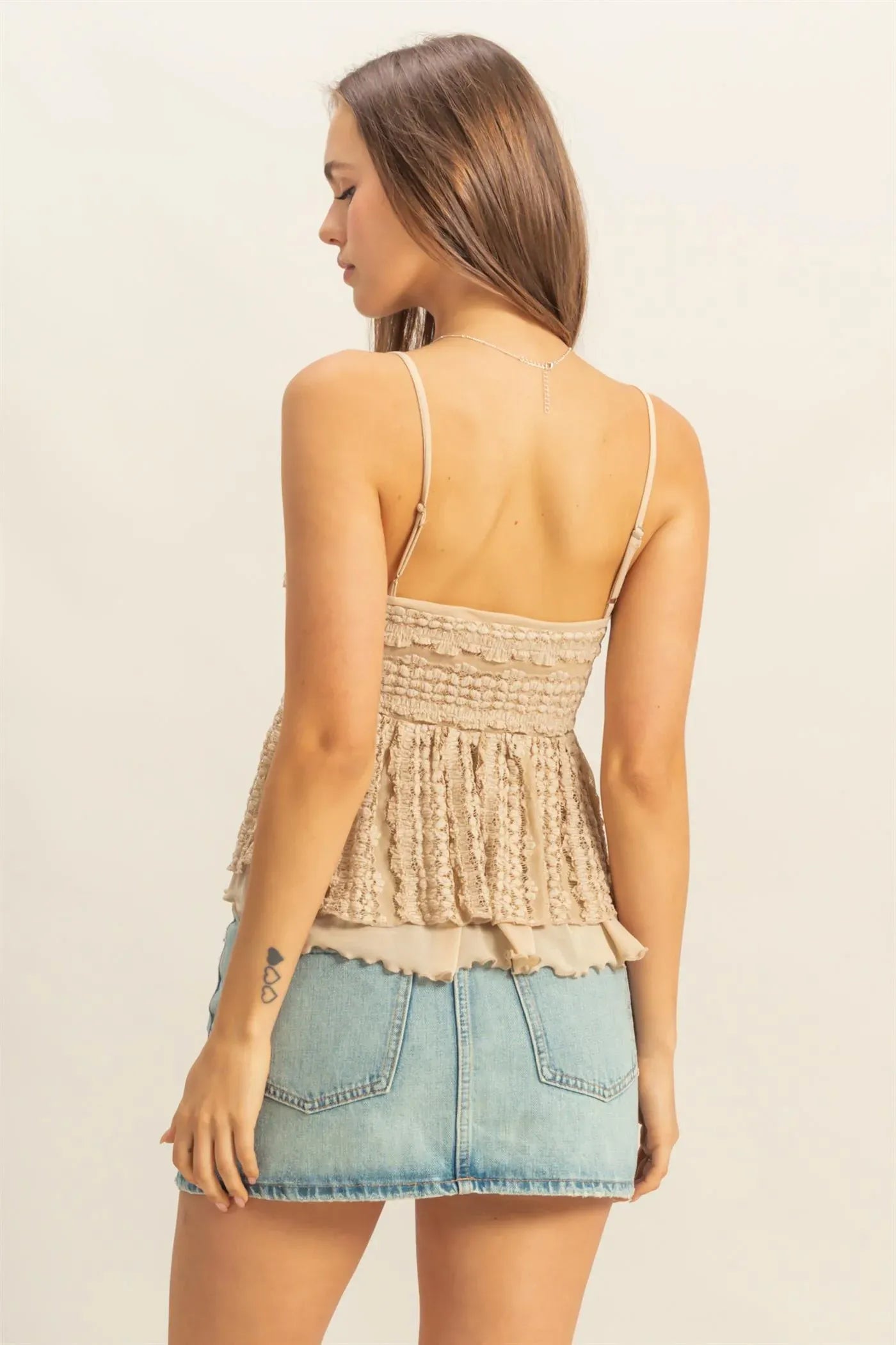 Mocha Lace Spaghetti Strap Cami Top