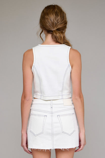 White Wash Cropped Fitted Vest