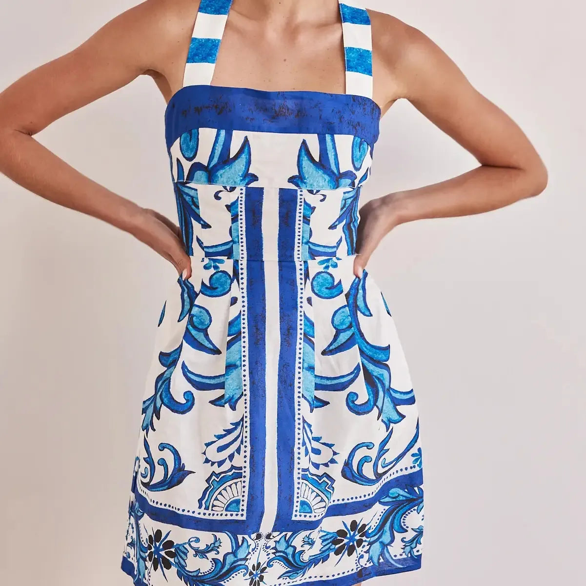 Blue Floral Printed Pocket Mini Dress