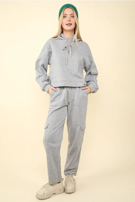 Grey Cargo Hoodie & Pants Set
