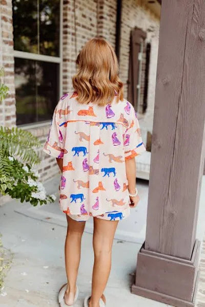 Tiger Print Satin Shorts Set