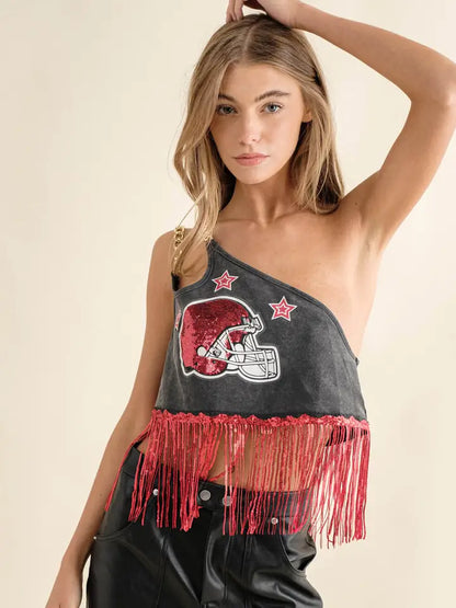 One Shoulder Sequin Helmet Top