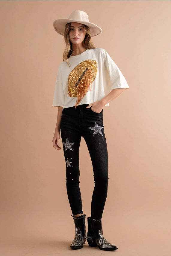 Sequin Football Crop Top