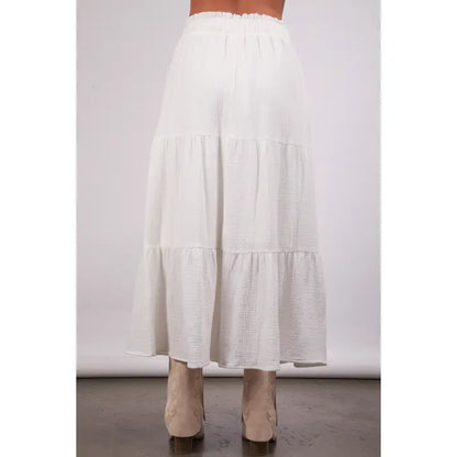 White Elastic Waist Tiered Maxi Skirt