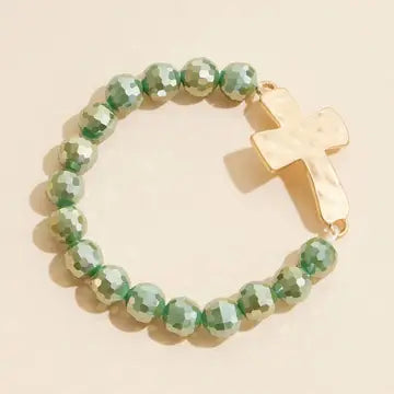 Cross Charm Glass Beaded Stretch Bracelet