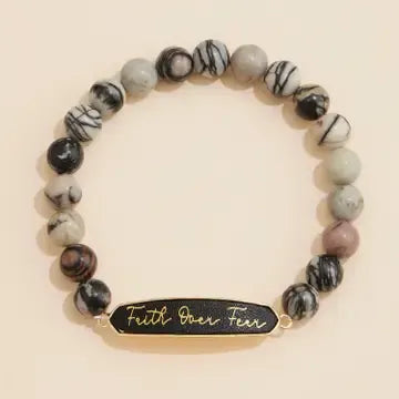 Faith Over Fear Stones Beaded Bracelet - black
