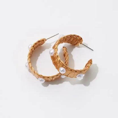 Raffia Hoop Earrings With Pearl