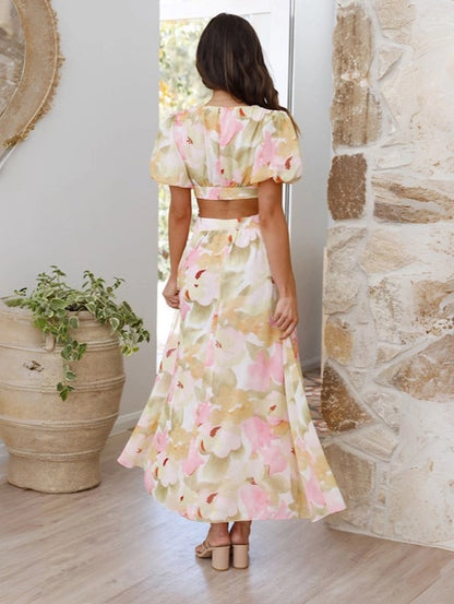 V Neck Floral Printed Swing Dress