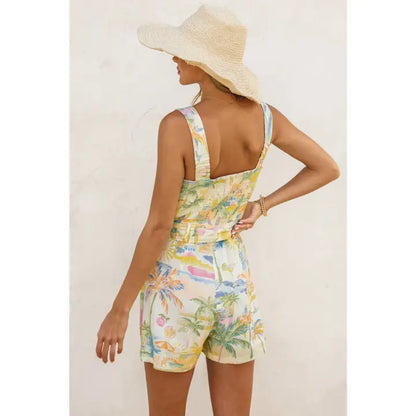 Coastal Sleeveless Woven Front Tie Romper